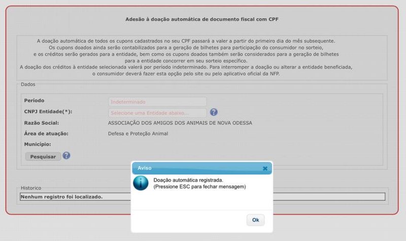 confirmação adesão nota fiscal paulista